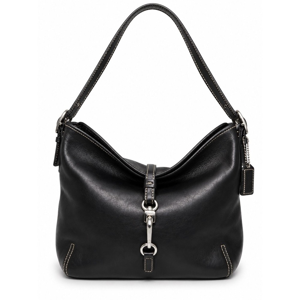 Coach Hamptons Black Leather Clip Hobo Bag